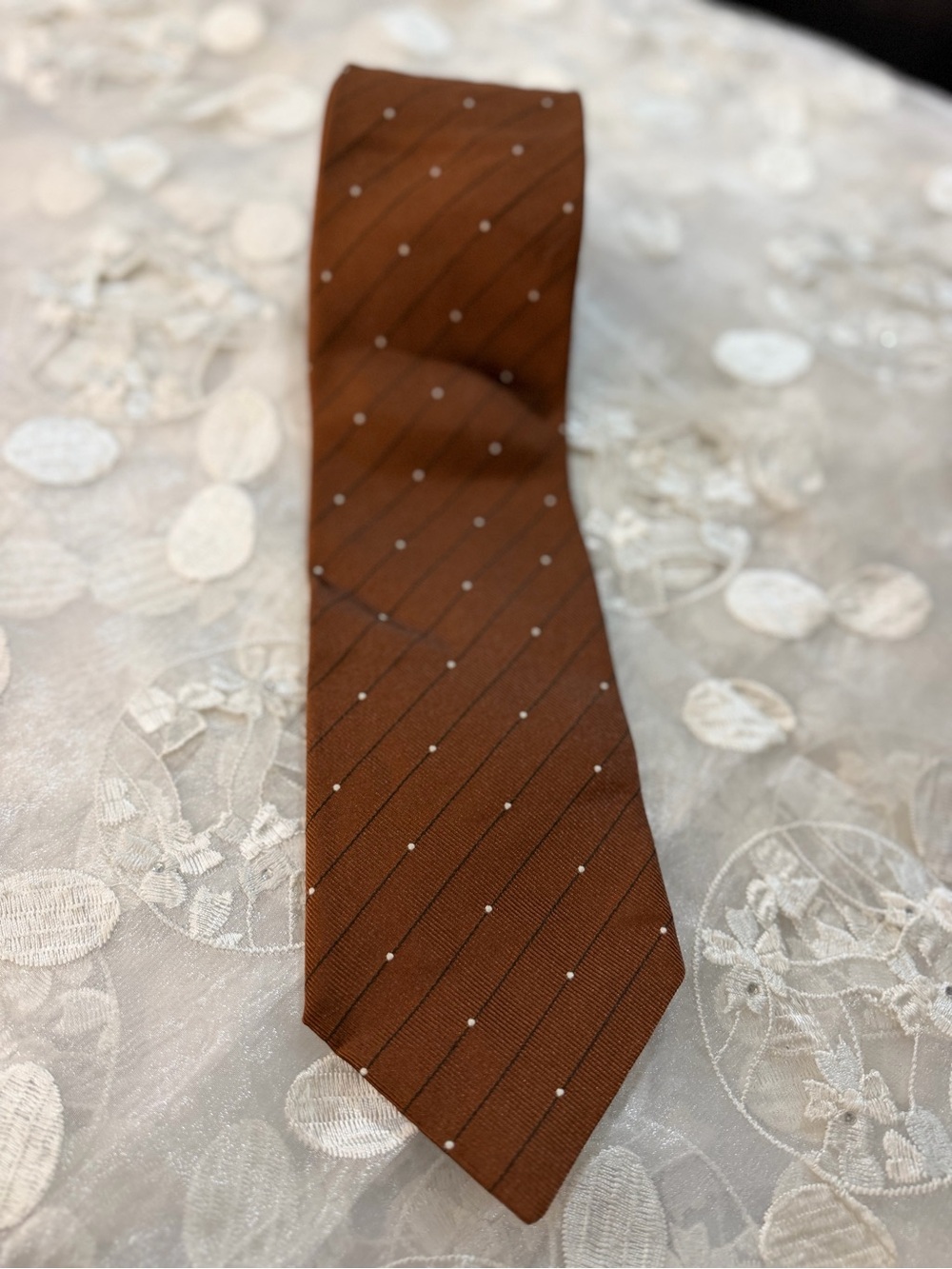 Ermenegildo Zegna Burnt Orange Silk Dot & Stripe Tie